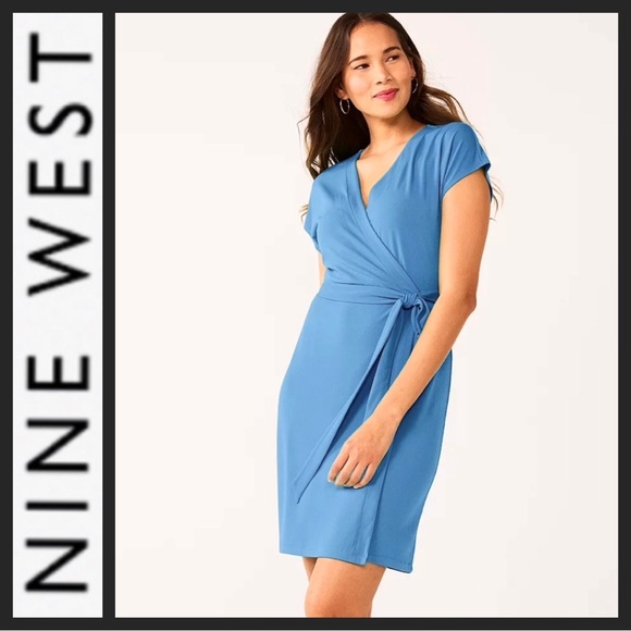 NWT Nine West Faux Wrap Dress~Valor Blue - Picture 1 of 6